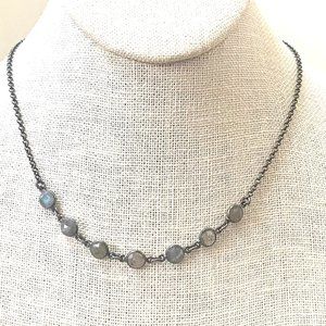 6MM Natural Labradorite Sterling Silver Black Rhodium Plated Bezel Necklace…